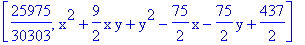 [25975/30303, x^2+9/2*x*y+y^2-75/2*x-75/2*y+437/2]